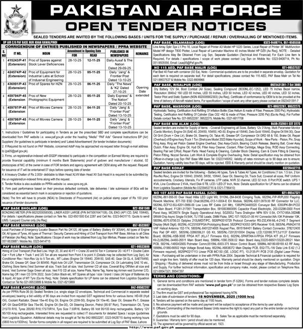 Pakistan Air Force Tender Notice